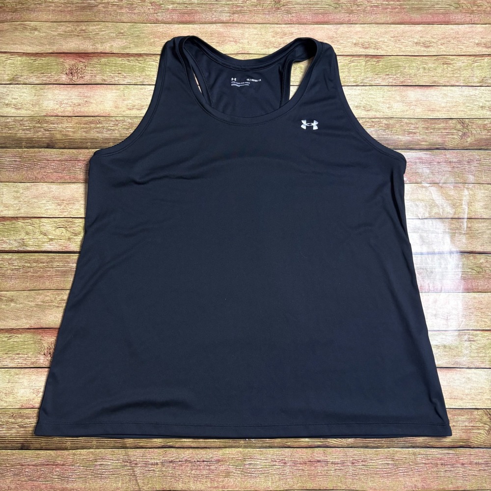 Under Armour Womens 1X Black HeatGear Racerback Tank Top Loose Fit Activewear